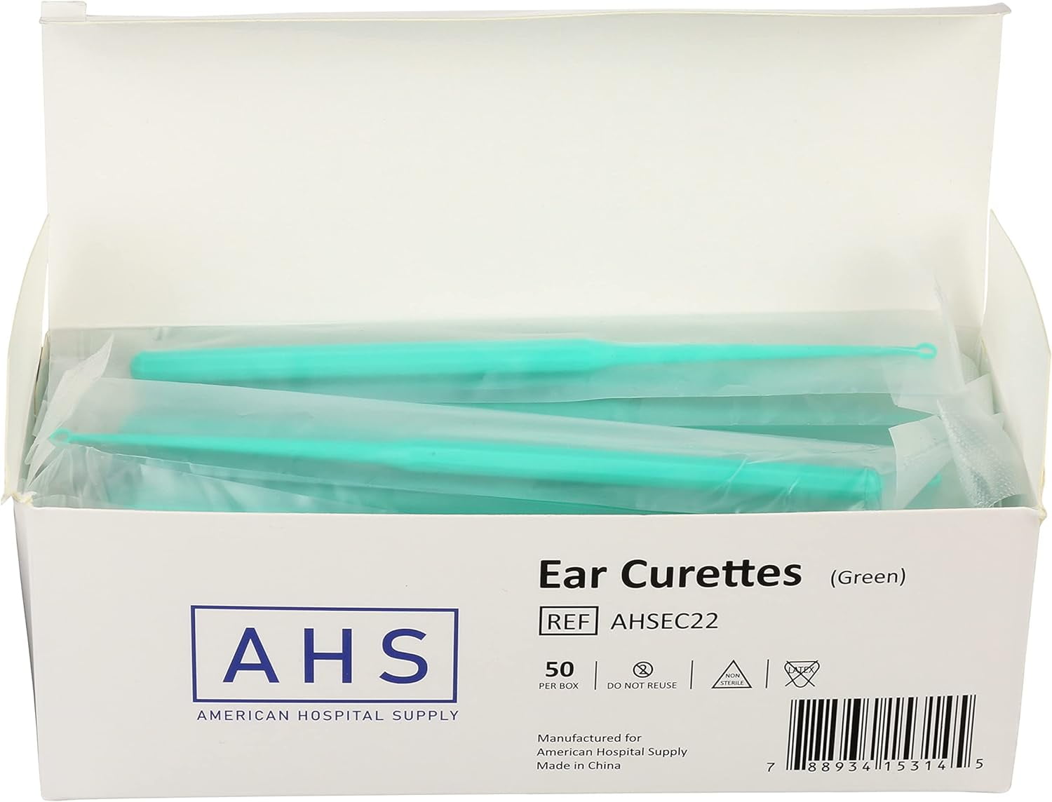 American Hospital Supply 4mm Green Ear Wax Curettes - Pack of 50