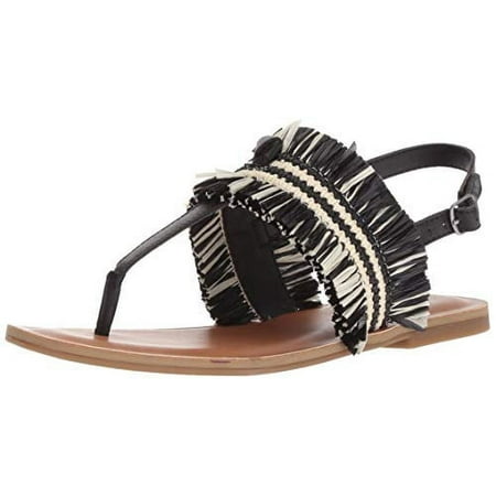 Lucky Brand Akerlei Flat Sandal Black Natural Ankle Strap Flat Thong Leather (Black/Natural  6)