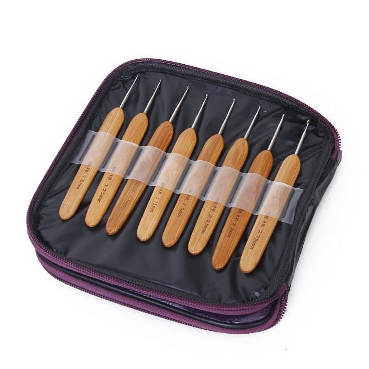 HOMEMAXS 60 pcs  Professional Bamboo Crochet Hooks Knitting Needles in Different Sizes with Purple PU Case