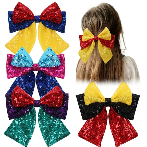 5PCS Glitter Hair Bows Clips Big Sequin Bows Sparkly Hair Ribbon Bows with Alligator Hair Clips Hair Accessories for Girls Toddlers Kids Children Teens