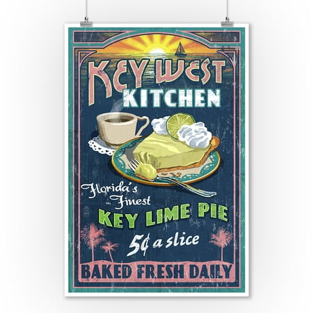 Key West, Florida - Key Lime Pie Vintage Sign - Lantern Press Artwork (9x12 Art Print, Wall Decor Travel Poster)