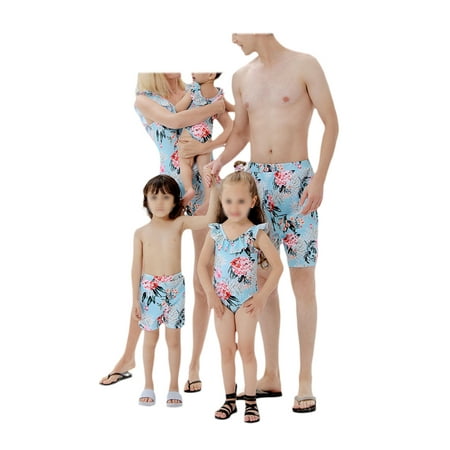 

Family Matching Swimwear Mommy and Me One Piece Bathing Suit Flower Pattern Ruffle Monokini Father Son Swim Trunk Bathing Suits