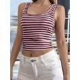 thumbnail image 4 of Women's U-Neck Striped Fitted Cropped Sleeveless Tank Top Pink L, 4 of 7