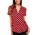 thumbnail image 2 of MRULIC t shirts for women Women Summer Polka Dot Short Sleeve V Neck Tunic Shirt Tops Blouse Womens t shirts Red + L, 2 of 2
