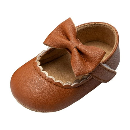Zshosam Baby Girls Dress Shoes Bowknot Flats None-Slip Sole Princess Shoes for (Brown 11)