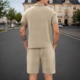 thumbnail image 5 of KKBOTIVE Mens 2pc Outfit Set Button Down Crewneck T Shirt Top and Shorts Pants Set 2 Piece Summer Suits Adults, Khaki Size: M, 5 of 9