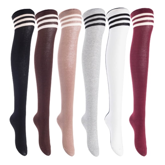Lian LifeStyle Women's 6 Pairs Adorable Comfortable Soft Thigh High Over Knee High Cotton Socks, Size 6-9, JMYP1022 Black, Coffee, Khaki, LightGrey, White, Wine
