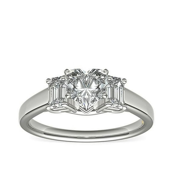 1.00 Ct Clarity-VS1 Heart Shaped Natural Diamond New Three Stone Design Ring for Engagement in Solid 14K White Gold Size 7