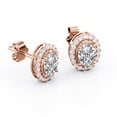 thumbnail image 4 of Pendientes de Botón con Halo de Moissanita de Corte Ovalado de 1,1 Quilates JeenMata Chapado En Oro Rosa de 18 K sobre Plata, 4 of 5