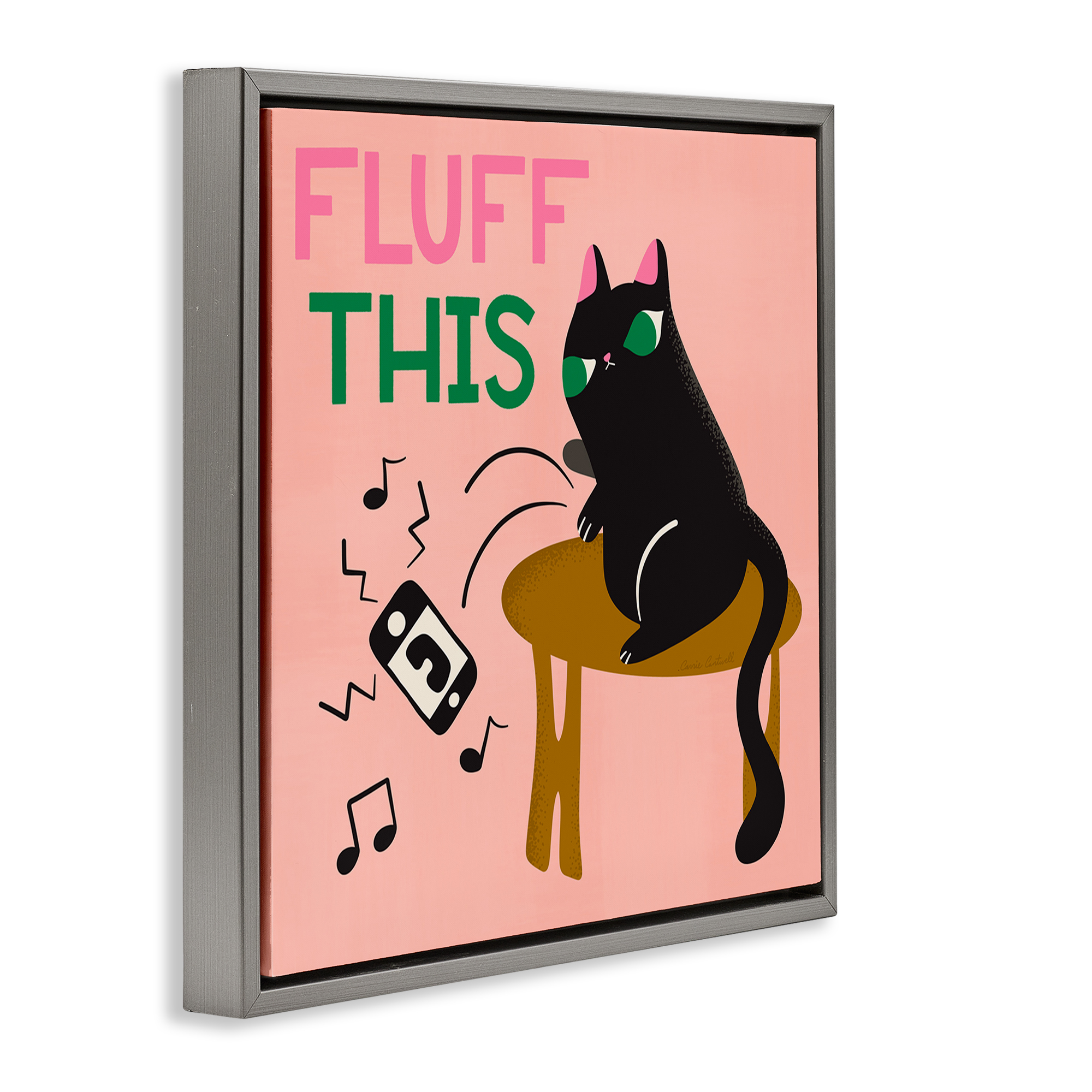 Stupell Industries Fluff This Angry Cat Animals & Insects Painting Gray Floater Framed Canvas Art Print Wall Art, 25 x 25