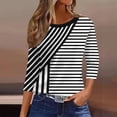 thumbnail image 7 of Ayolanni Striped Womens T Shirts Scoop Neck Going Out Trendy 3/4 Sleeve Blouse Fitted Ladies Shirts Womens Versatile Tops Black M, 7 of 7
