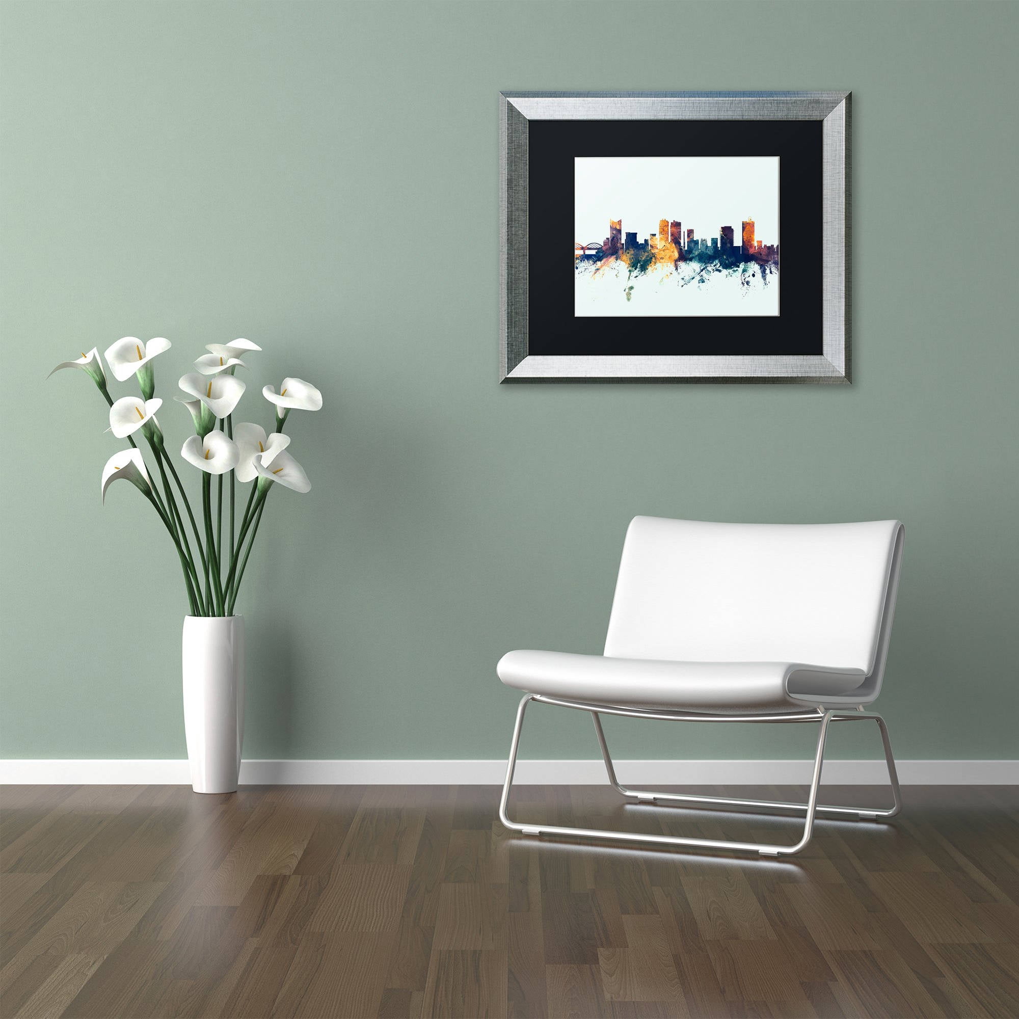 Trademark Fine Art "Fort Worth Texas Skyline Blue" Canvas Art by Michael Tompsett, Black Matte, Silver Frame