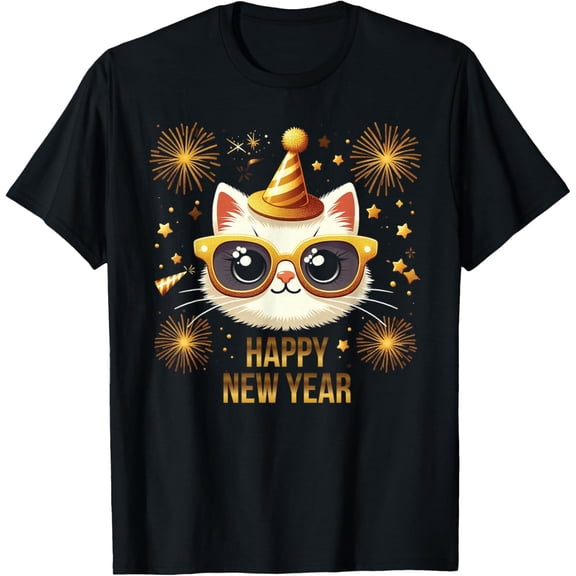 Happy New Year Cat Fireworks New Years Eve Party T-Shirt