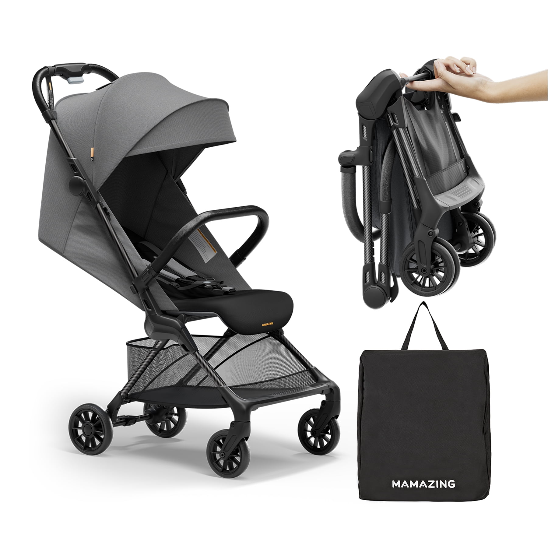 Mamazing Ultra Air X Lightweight Baby Stroller for Airplane Travel, 9.9 lbs, Ultra-Compact, Light & Strong, Age Group: Infant, Single, Black