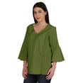 thumbnail image 4 of Moomaya Tunique en Coton à Manches Cloche pour Femmes Col en V Simple Top Schiffli d'Été, 4 of 7