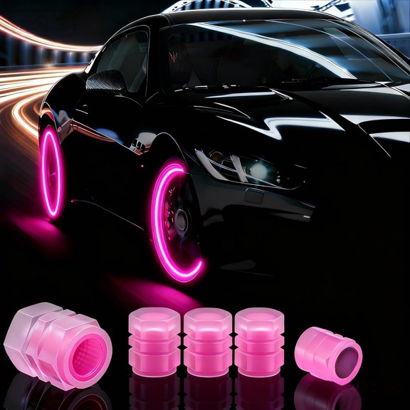 Glow in The Dark Tire Valve Caps, Fluorescent 8Pcs Luminous Tire Valve Stem Caps, Universal Fit for All Standard Tire Valves on Cars, SUVs, Trucks, Motorcycles, Bicycles Pink