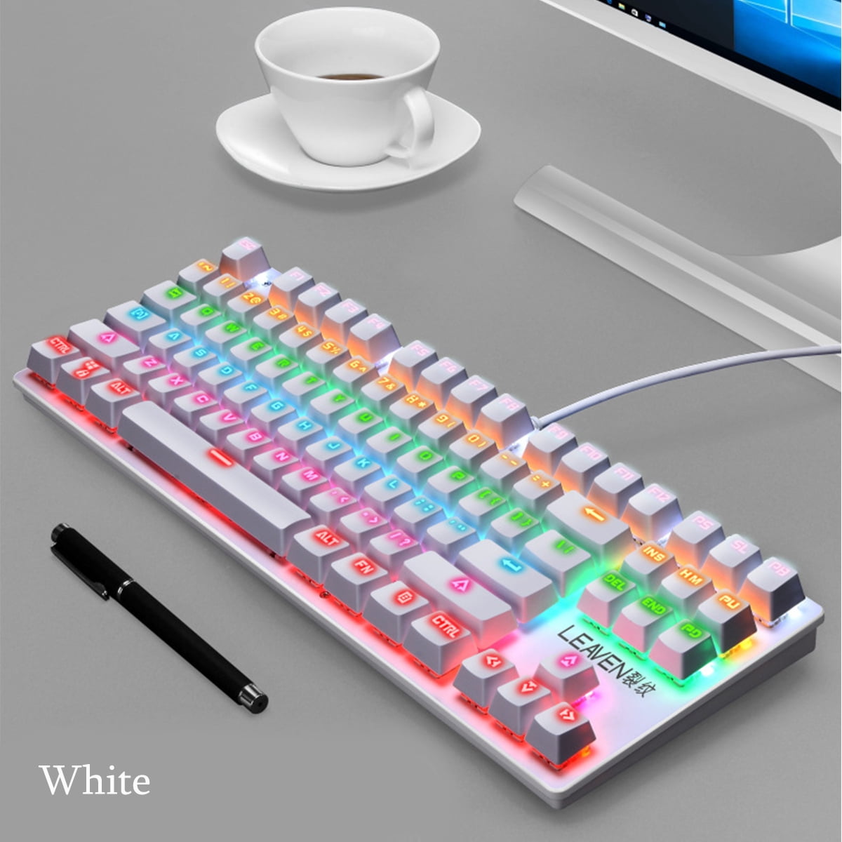 LEAVEN K550 87 Mechanical Gaming Keyboard, Rainbow Backlit UltraSlim