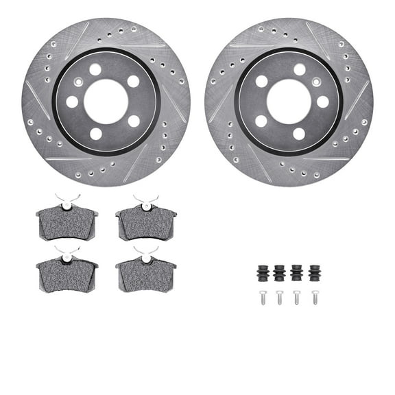 Dynamic Friction Company Rear Brake Rotors-Drilled and Slotted-Silver with 5000 Advanced Brake Pads includes Hardware 7512-74045