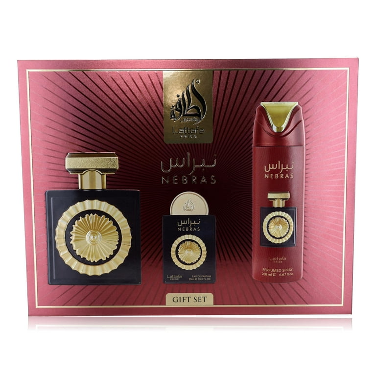 Lattafa Nebras, Unisex Perfume Gift Set, 3 Piece, Includes 3.4 oz