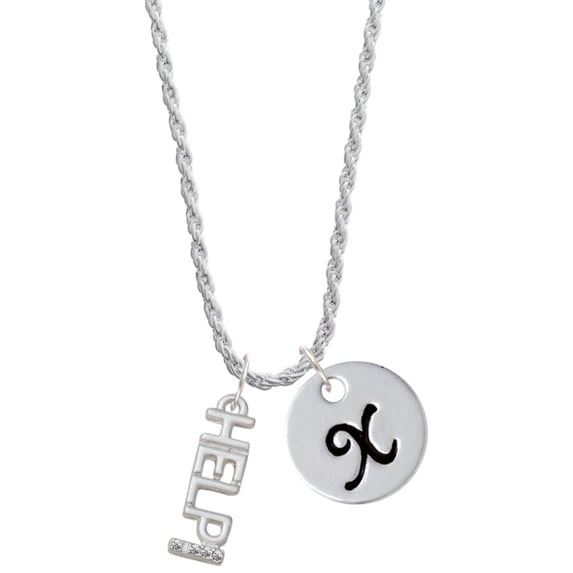 Delight Jewelry Silvertone Small Crystal HELP! Silvertone Script Initial Disc - X - Charm Necklace, 20"+3"