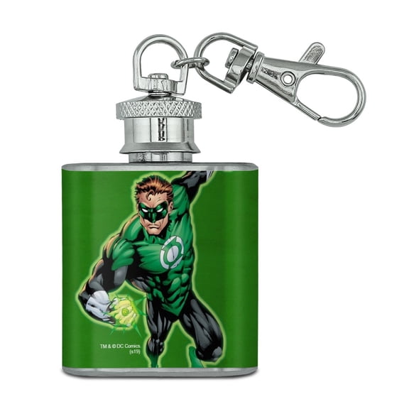 Green Lantern Character Stainless Steel 1oz Mini Flask Key Chain