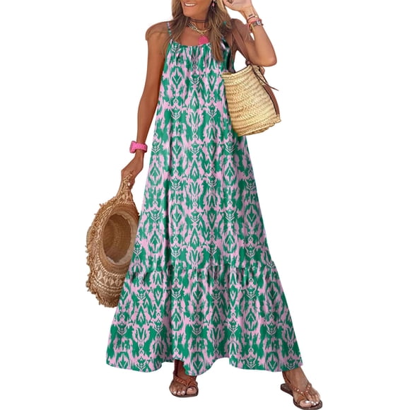 Vestido maxi de verano boho sin mangas verde talla mediana Dokotoo