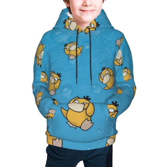 Psyduck Youth Cartoon Hoodie Fashion Long Sleeve Kids Pullover Coat Casual Hoody Hooded Sweatshirts for Boys Girls