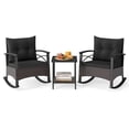 thumbnail image 2 of Costway 3 PCS Rattan Rocking Chair Set with Acacia Wood Tabletop Armrests for Porch, Balcony Mix Brown + Black, 2 of 10