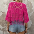 thumbnail image 4 of Women's Plain Fringe Trim Cut out Sheer Cover Up, Boho Scallop Trim 3/4 Sleeve Round Neck Cover up for Vacation, 4 of 5