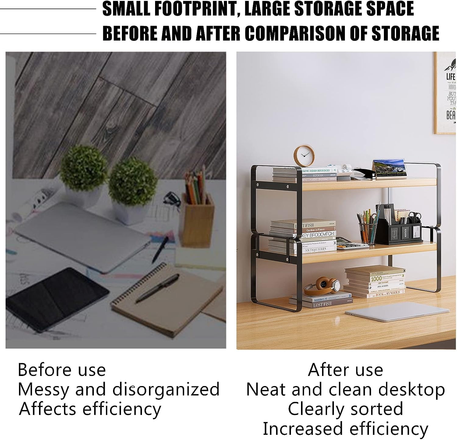 ZeenArt Desktop Organizer, Wooden Desk Shelf Organizer for Home Office