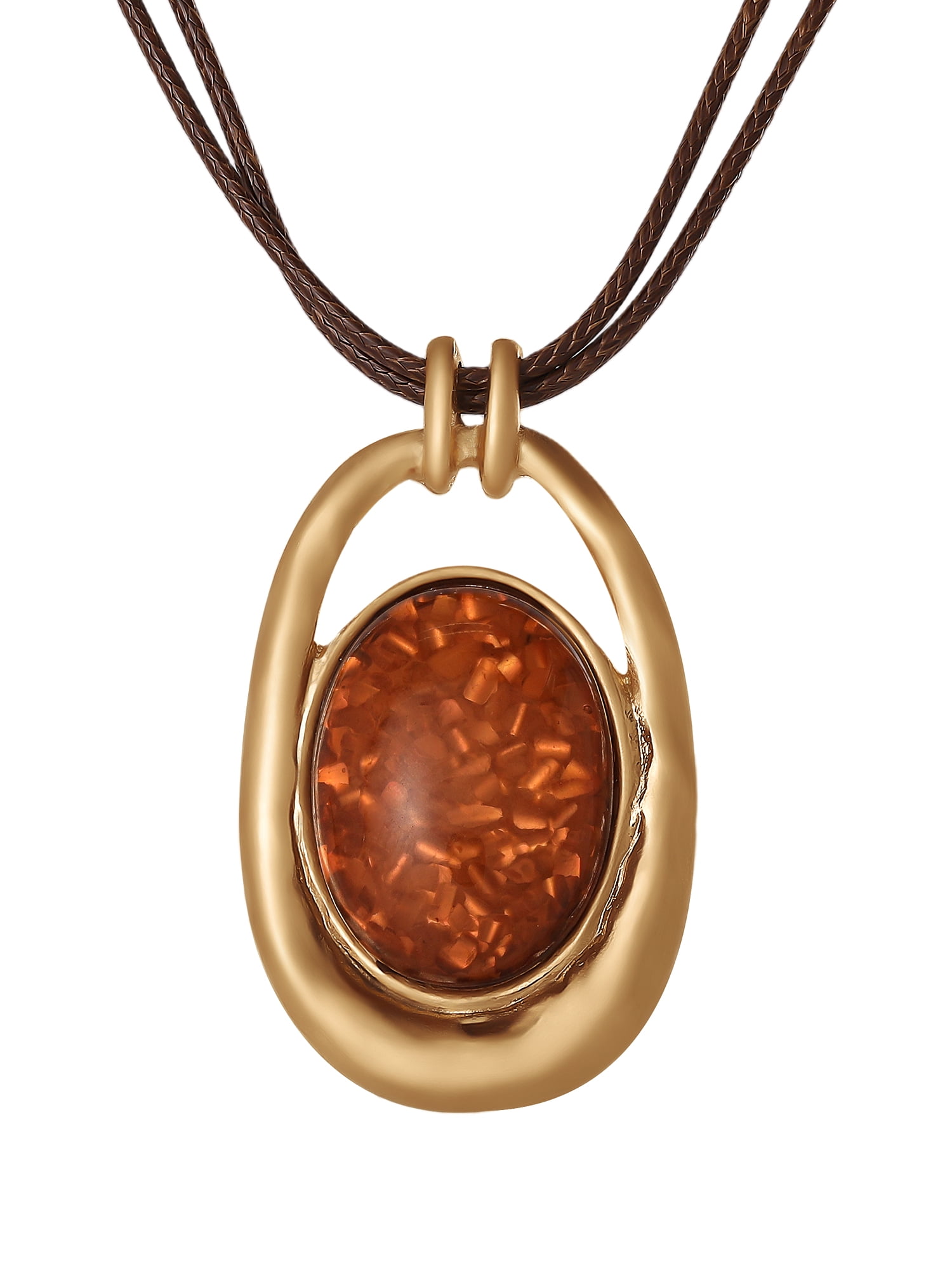 Jessica Simpson Women's Oval Stone Cord Necklace, 20" + 3" Extender, Gold-Tone Pendant