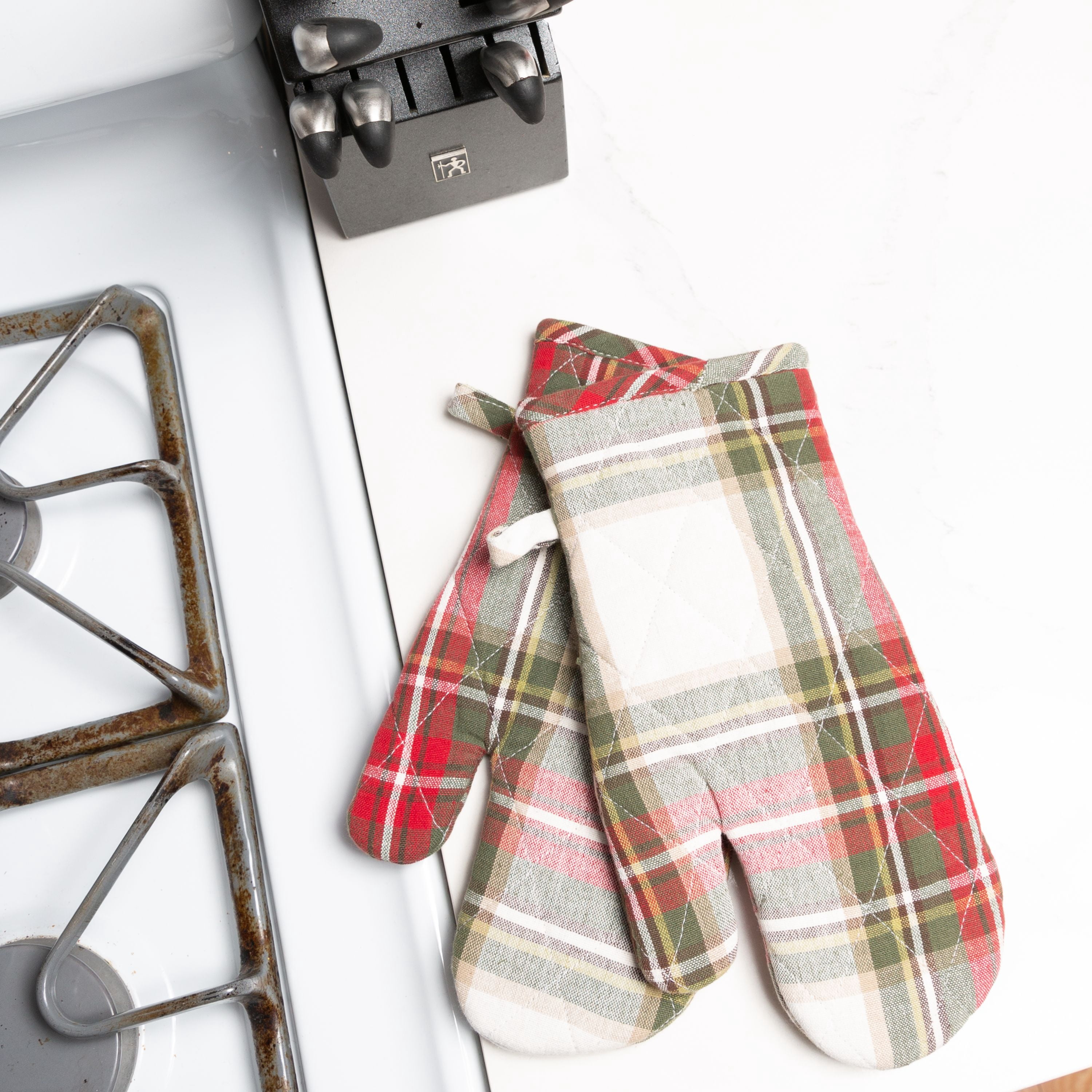 Fabstyles Celebration Plaid Terry Oven Mitts (Pair), 100% Cotton, 14" x 7"
