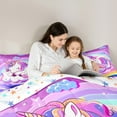 thumbnail image 4 of jejeloiu multicolor Kawaii Unicorn Bedding Comforter Set 7pcs,Magic Animal Queen Bedding Sets,rainbow clouds stars Queen Sheet Sets For Children,Breathable Home Decor Reversible, 4 of 8