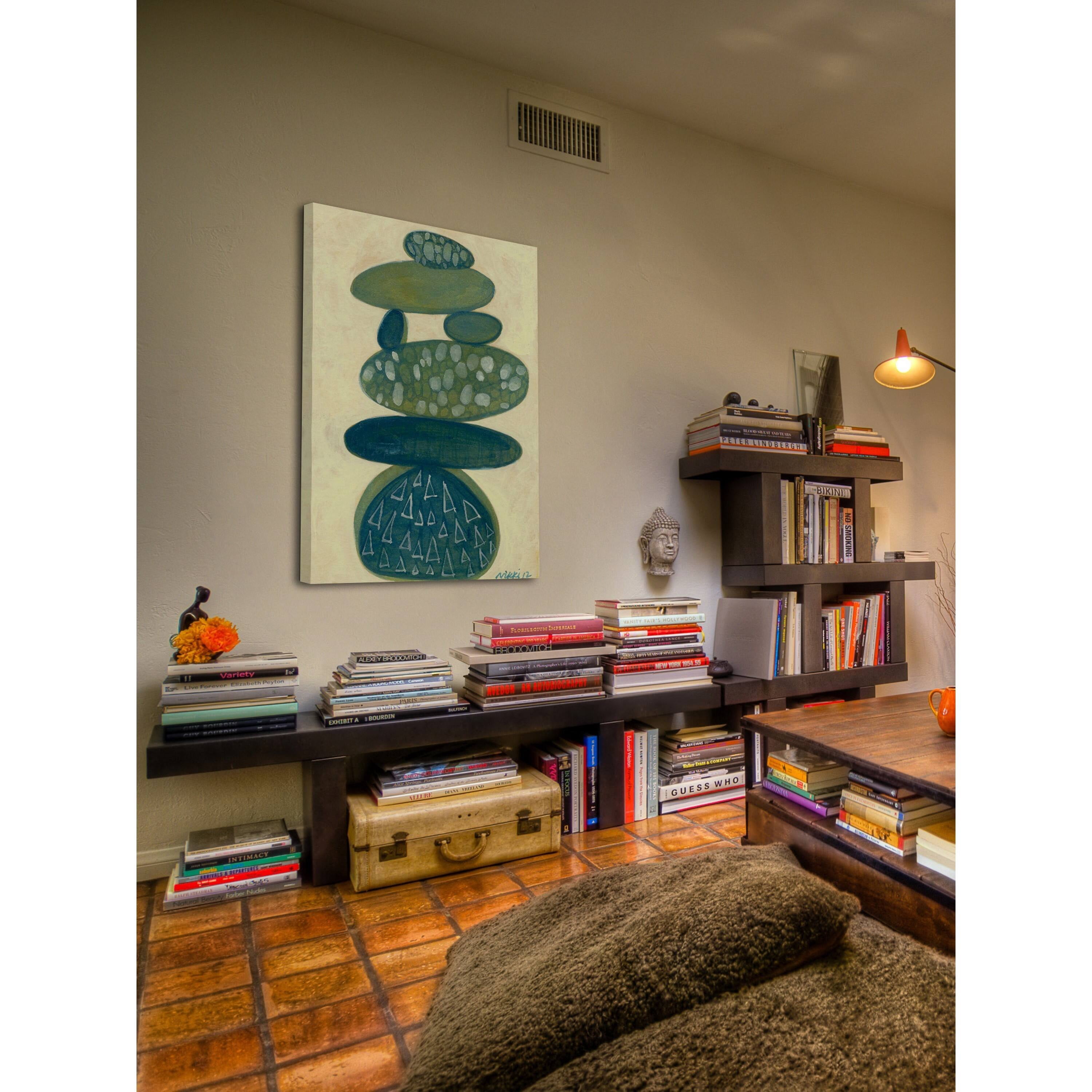 MARMONT HILL  - 'Blue Stack' by Nikki Galapon Painting Print on Wrapped Canvas - Multi-Color 16 x 24