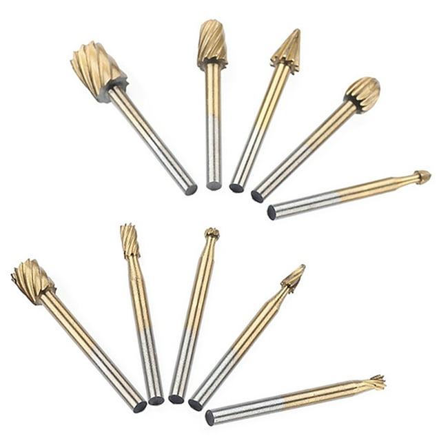 Clearance! beishanbush Drill Bit Tool Set 10 Pcs/Set Hss Titanium Dremel Routing Rotary Milling Rotary File Cutter Wood One Size Gold