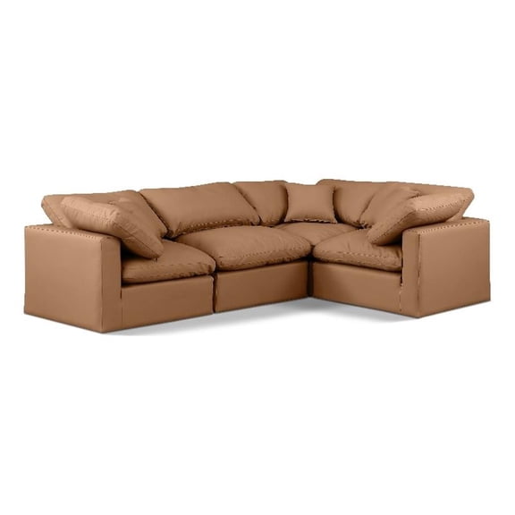 Meridian Furniture Indulge Vegan Leather L-Shaped Modular Sectional in Orange