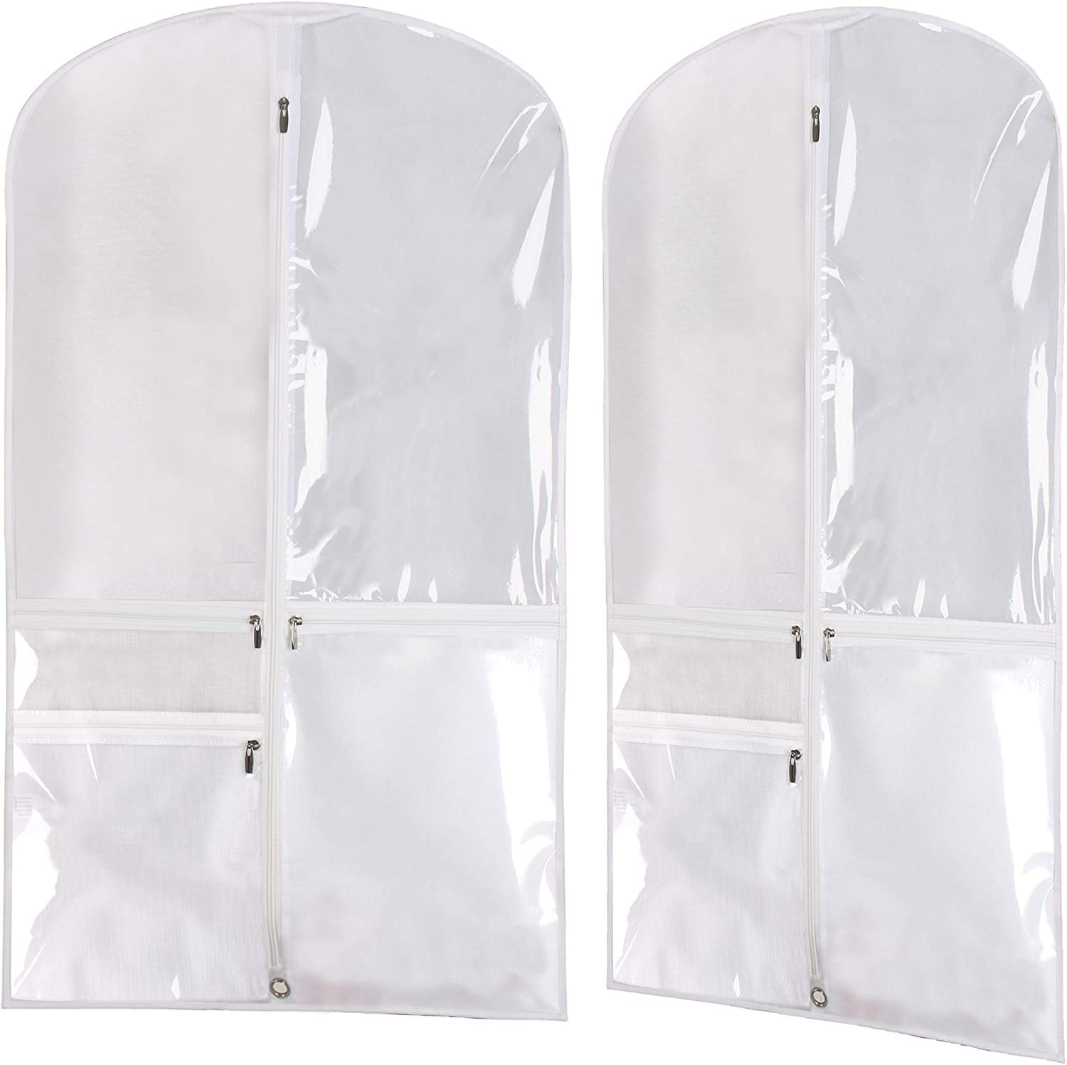 KIMBORA 40 Travel Dance/Dress Costume Garment Bag with Clear Accessories Zipper Pockets Suit Garment Cover White 