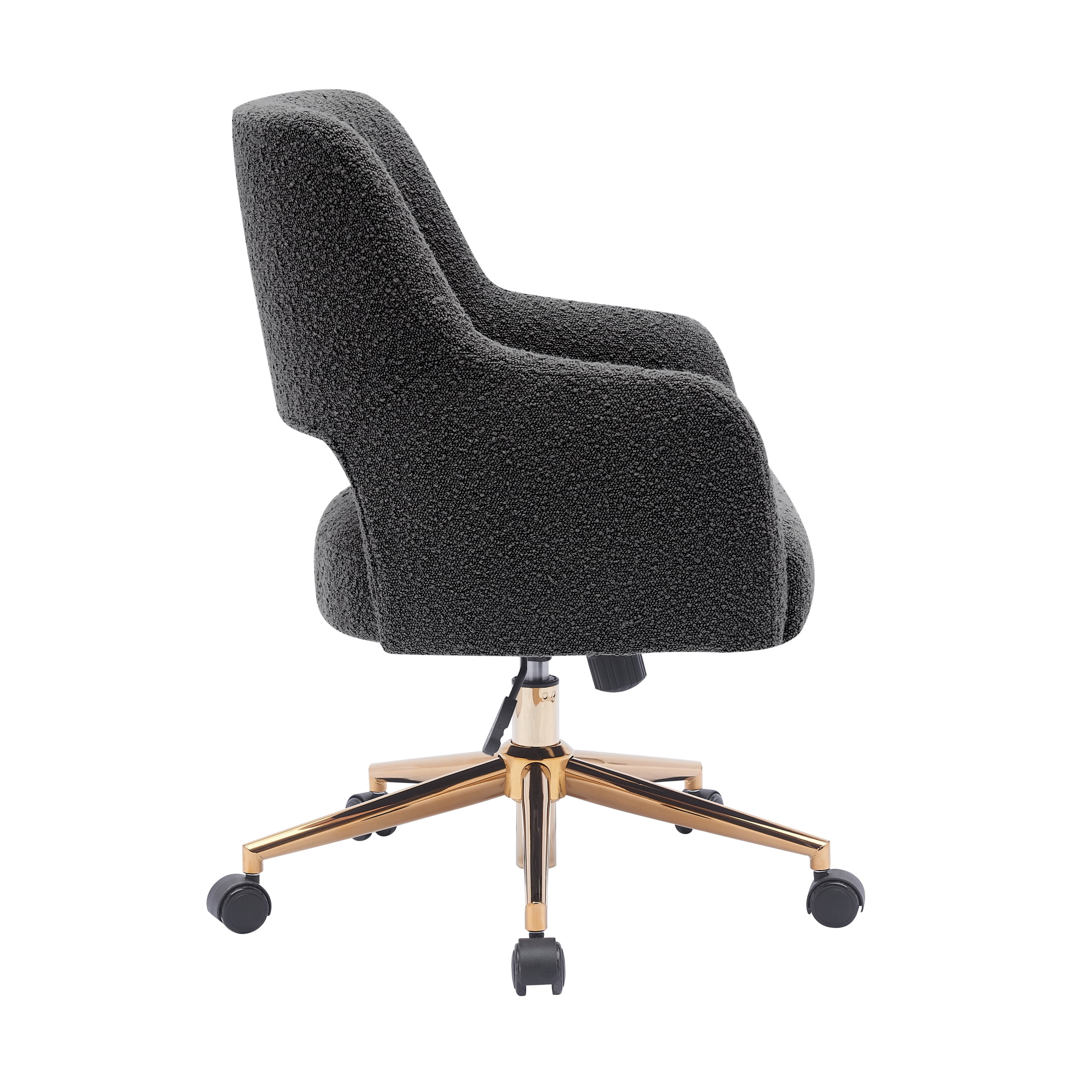 Modern Water and Stain Resistant Boucle Fabric Upholstered Rolling Task Chair Height Adjustable Swivel Vanity Chair, Gray