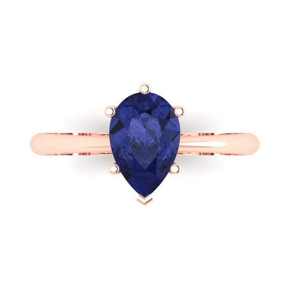 Solitaire Engagement Ring for Women - 1.5ct Simulated Tanzanite in 14K Rose Gold Promise Ring