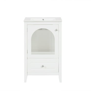 Resenkos Storage Cabinet,Kitchen,Pantry Cabinet,20" Bathroom Vanity with Sink, Bathroom Cabinet with Soft Closing Glass Door, A Drawer, White