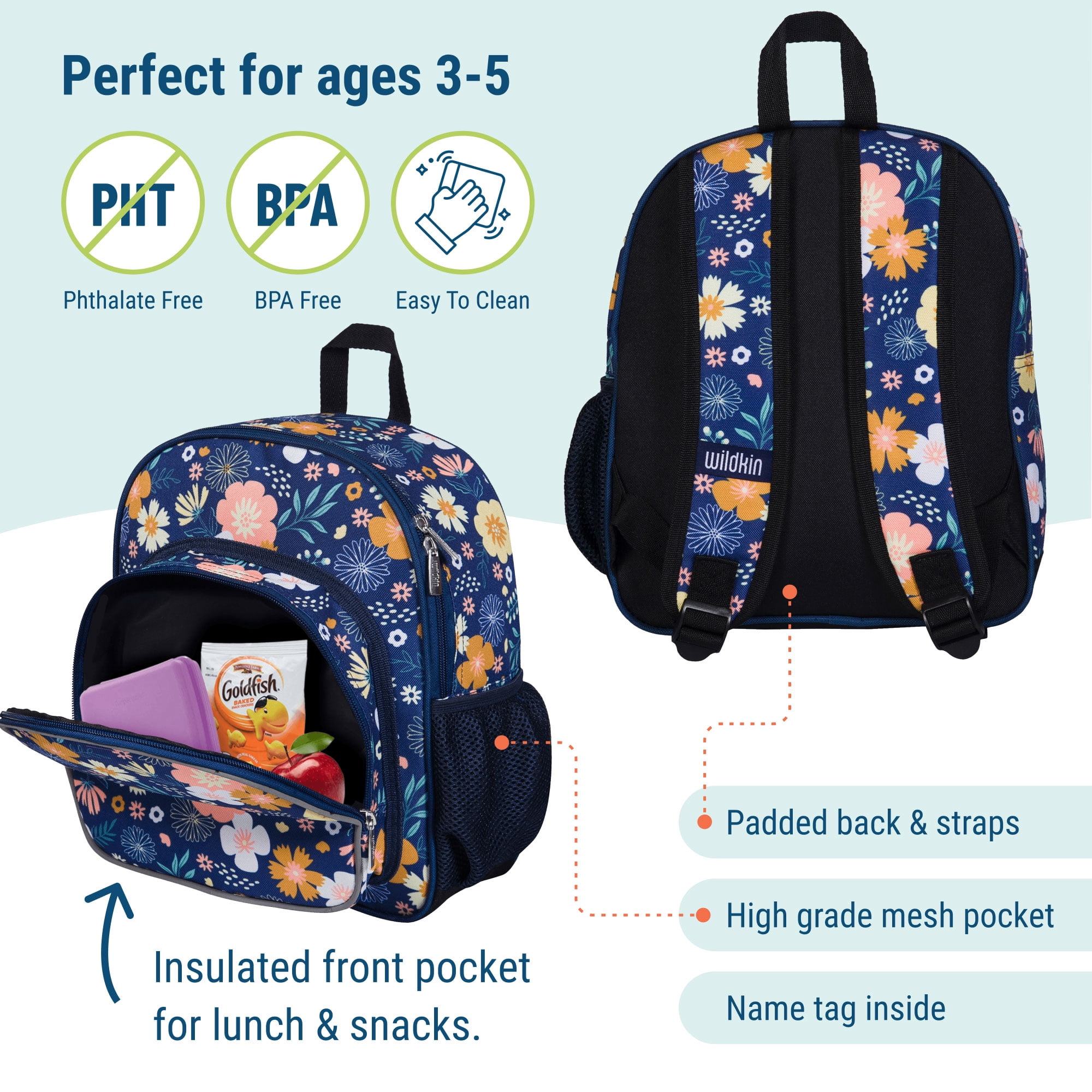 Wildkin Kids 12 Inch Backpack for Toddler Boys and Girls (Wildflower Bloom)