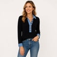 thumbnail image 5 of Lumtrix Sweaters For Women Trendy Denim Collar V Neck Long Sleeve Shirts Casual Lightweight Ribbed Knit Pullover Vintage Tops Black 2XL, 5 of 5