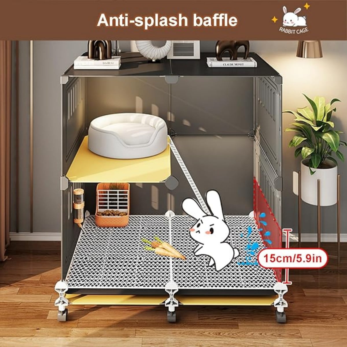 Aqwiopr 2 Layer Rabbit Cage Indoor with 2 Deep Pull-Out Trays and Urine Guard, Guinea Pig Cage, Small Animals House for Rabbit, Ferret, Chinchilla