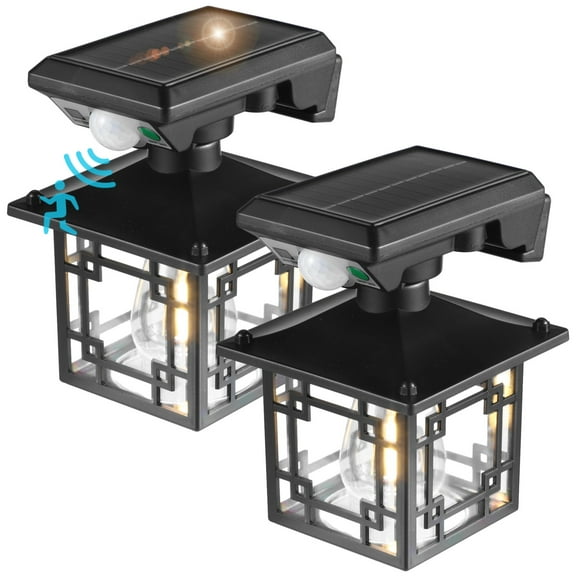 2 Pack Outdoor Wall Light Solar, Motion Sensor Dusk to Dawn Outdoor Porch Lights with 3 Modes IP65 Waterproof Exterior Wall Lanterns for Patio Fence Garage Decorative