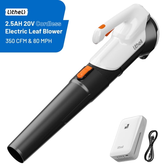 Litheli 20V Cordless Leaf Blower 350CFM 2-Speed Turbine Electric Blowing Leaf for Lawn, Yard, Patio, Dust & Leaves, with a 2.5Ah Portable Battery