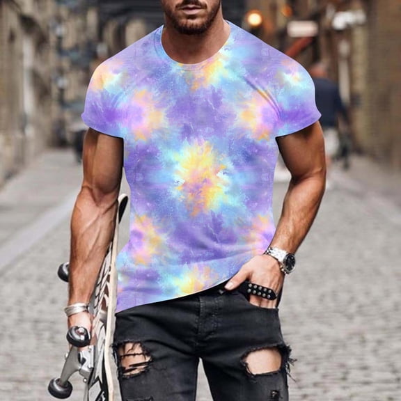 Yaoyar Men's Tie Dye Shirt Funny Rainbow Psychedelic Graphic Short Sleeve Crewneck Casual T-Shirt Tops