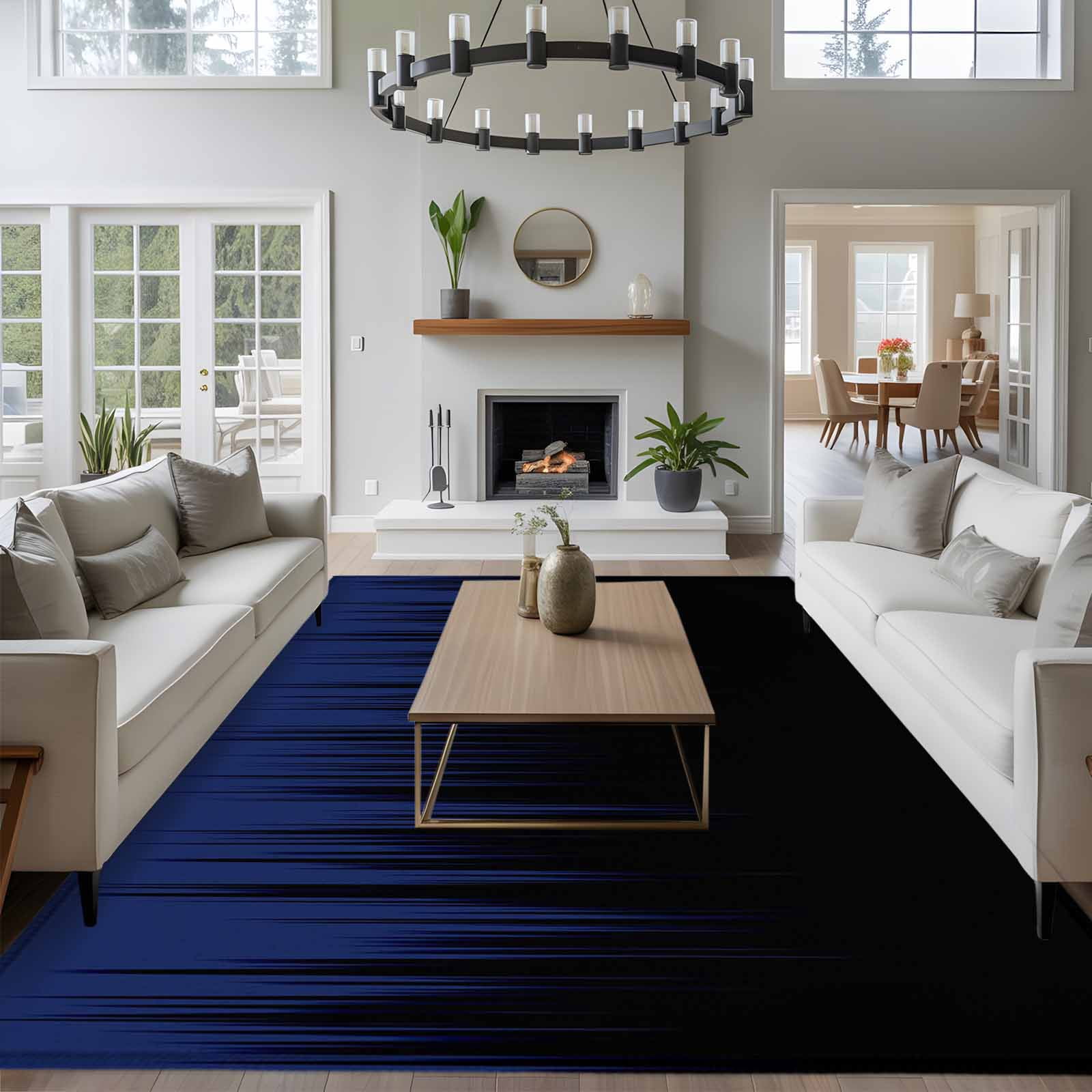 Rectangle Area Rugs 5 x 7 Ft, Navy Blue Black Ombre Non-Slip Residential Carpet, Modern Abstract Striped Gradient Indoor Crawling Mats Runner Rugs for Living Room/Dining Room/Bedroom