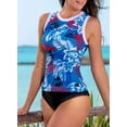 thumbnail image 3 of Women Two Piece Swimsuit High Neck Racerback Floral Printed Tankini Sets, 3 of 6