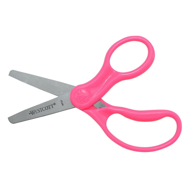 Westcott Kids Scissors, 5", Hard Handle, Blunt, Neon Pink, 1Count