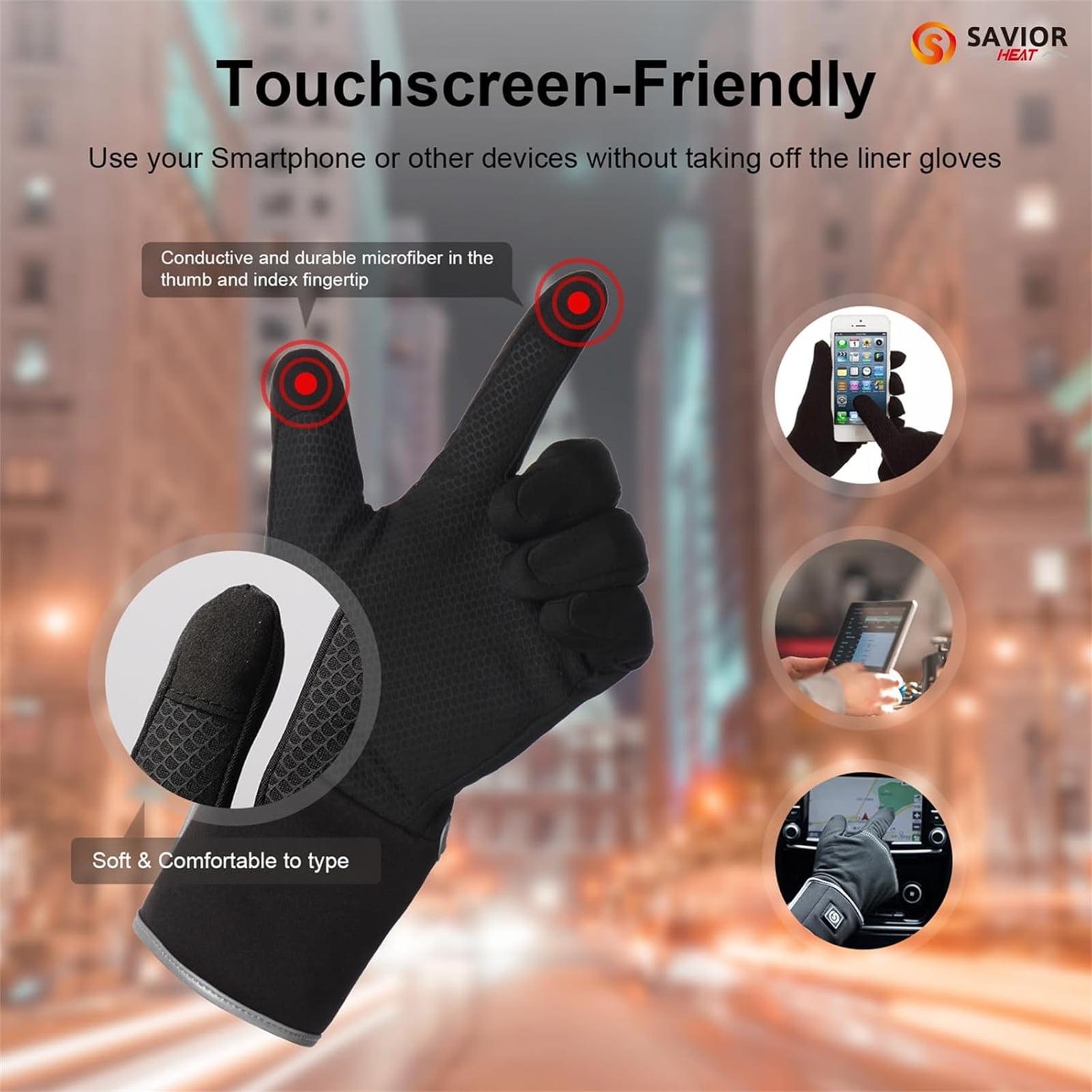 SAVIOR HEAT Heated Liners Gloves for Men Women, Electric Rechargeable Battery Thermal Thin Gloves for Winter Skiing Typing Driving Riding Cycling Hiking